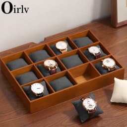 Oirlv New Retro Solid Wood 12 Grids Jewelry Display Tray Watch Bangle Organizer with Microfiber Jewelry Shops Display Props