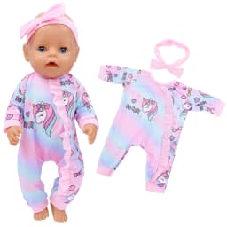 38cm doll clothes for 43cm Bebe doll boy clothes pants blue elephant set for 17" doll fur pajama