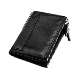 Genuine Leather Short Men RFID Wallets Name Engraving Leather Card Holder Brand Men Retro Coin Pocket Zipper Male Wallet