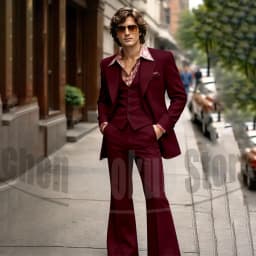 Vintage 3 Piece Men Suit Peak Lapel Single Breasted Tuxedo 70s Disco Groom Custom Bespoke Male Retro Stage Formal Costume Wear