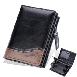 1Pcs/Baellerry Men's Pu Leather Wallet, Large Capacity Multi-Card Slot Zipper 80% off Wallet, with Id Window and Coin Pocket, Ideal Gift for Men