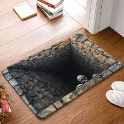 VIKAMA Halloween Trick Skeleton Stone Pit 3D Optical Illusion Flat Entry Mat Non Slip Absorbent Rug Party Bedroom Holiday Decor