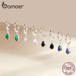 BAMOER Silver ISHWAR Green Water Drop Earrings 925 Sterling Silver 4 Colors Drop Shape Earring for Women Statement Jewelry