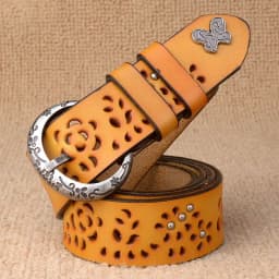 Women Belt Genuine Leather Bow Luxury Strap Female Hollow Out Rivet Belts For Women Pin Buckle Good Quality Cintos Masculinos