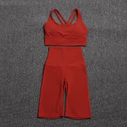 Nylon Yoga Set Gym Two Piece Sets Womens Bra Top Women Cycling Shorts Sport Fitness Sportswear 45 Colors Womens Clothing
