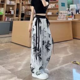 Women's Thin Casual Ice Silk Chiffon Wide Leg Pants 2025 Summer New Style Strap Drop Straight Tube Floor Trousers Korean Women