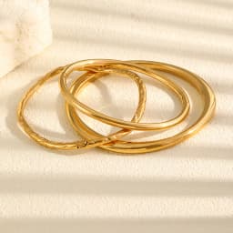 MamacitaSlay 316L Stainless Steel Stackable Hammered Textured Thin Smooth Bracelet 18K Gold Plated Waterproof Women Jewelry Gift