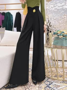 Elegant Office Lady Wide Leg Pants Korean Design Flower Button High Waist Pantalones Baggy Spring Summer Straight Spodnie New