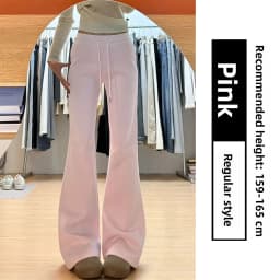Pink High Waist Fleece Lined Flared Casual Pants Women's Autumn 2026 New Style Sporty Loose Fit Trousers Ladies Premium Casua...
