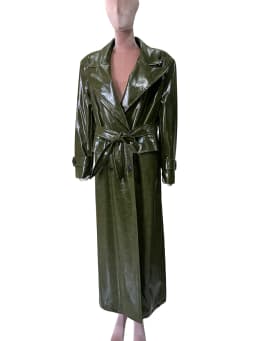Spring Autumn Loose Extra Long Shiny Patent Faux Leather Trench Coat for Women Peaked Lapel Sahes Double Breasted Overcoat 2026