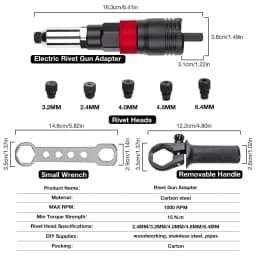 Electric Rivet Gun Electric Drill Rivet Gun Adapter Cordless Riveting Tool Kit Plug-in Rivet Tool 2.4mm/3.2mm/4.0mm/4.8mm/6.4mm