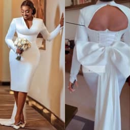 Customized Delicate Satin Luxury Wedding Dress V-neck Charming Bow Formal Long Sleeves High Quality Bridal Party Bridal Gowns