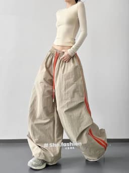 2026 Spring and Autumn Casual Work Pants Side Striped Athletic Style Loose Wide Leg Pants