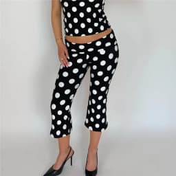 Coquette Fold Over Low Rise Slim Fit Capri Trousers Polka Dot Print Pants Women Vintage Aesthetic Lounge Pants Y2k Women Outfits