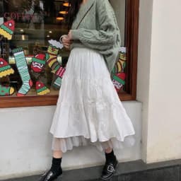 Patchwork Mesh White Elastic Waist A-line Casual Long Skirt Solid Simple For Women's Clothes Korean Preyy Chic Sweet Fashion New