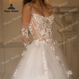 Elegant Flowers Lace A Line Wedding Dresses 2026 Sheer Tulle Customized Beach Bridal Gown Custom Vestido De Novia