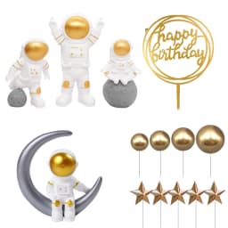 Space Birthday Supplies Astronaut Cake Topper Spaceman Mini Ornaments For Kids Boy Universe Outer Space Theme Party Decorations
