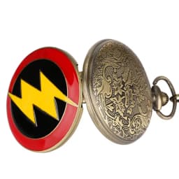 Red Bronze Graphic Yellow Flash Lightning Quartz Pocket Watch Anime Necklace Harajuku Clock Chain Cosplay Antique Gifts for Men