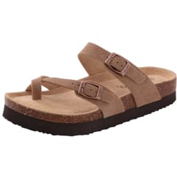 Comwarm Men's Cork Footbed Slides Sandals Arch Support Summer Outdoor Sandals with Adjustable Buckle Leisure Men Leather Slides