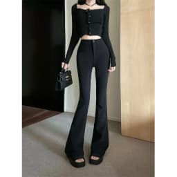 High Waist Flared Suit Pants Women's Spring Summer Autumn New Style Elastic Butt Lifting Casual Long Pants Hoof Pants