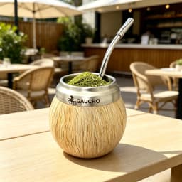 Gaucho Yerba Mate Set Stainless Steel Double Wall Calabash Cup with Removable Filter Bombilla Cleaning Brush