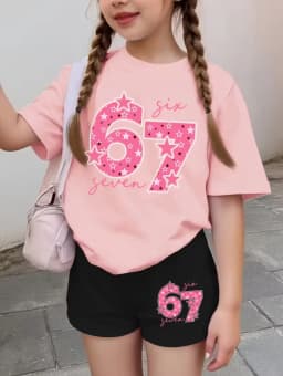 Funny Six Seven Italian Brainrot 67 Leopard Print Kids Short Sleeve Suit Children Clothing T-Shirt+ Shorts 2pc Set Girls Clothes