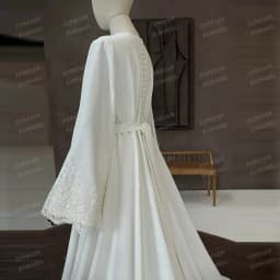 Simple Beading Arab Wedding Dresses A Line Woman's Formal Lace Long Sleeve Bride Gowns Customized Satin Vestidos De Novia Muslim