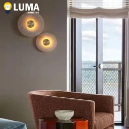 Luma Natural Alabaster Stone LED Wall Lamp, Round Marble Copper Sconce Light for Foyer TV Background Bedside Staircase Decor