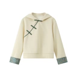 VIMLY New Chinese Style Hooded Sweatshirt Fall Winter Color Contrast Frog Button Fleece Lined Thickened Pullover Ladies A7683