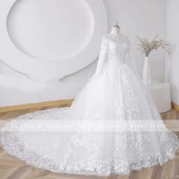 Customized Muslim High-Neck Appliques Long Sleeves Wedding Dress 2026 Ball Gown Floor Length Sweep Train Exquisite Bridal Gown