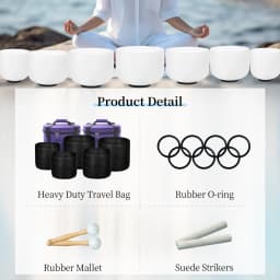 Hye-eun 7pcs 7"-12" Crystal Singing Bowls Chakra Set of 7 with Carrying Cases for Yoga Medication Sound Healing Deep Relaxation