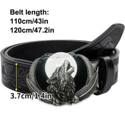 Western Men's Denim Belt Retro Belt Wolf Head Red moon moon Belt Buckle Hip-Hop Personality Retro Style Unisex Matching Jeans/CA