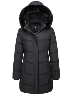 TACVASEN Womens Fleece Long Padding Winter Jacket Down Puffer Outwear with Removable Hood Waterproof Windproof Thicken Park Coat