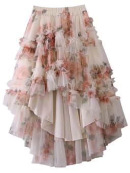 French Style Holiday Ruffle Irregular Midi Long Party Skirt Ball Gown Multi Layer Mesh Fashion Gauze Tutu Elegant Vintage Skirts