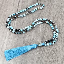 108 Mala Beaded Tassel Necklace Tiger Eyes Turquesa Meditation Yoga Jewelry Women Malachite Bohemian Ethnic Amazonite Necklace