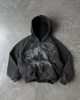 Gothic Wing Graphic Print Black Zip Up Hoodie Vintage Grunge Cross Pattern Oversized Soft Streetwear Y2K Punk for Men Daily Wear