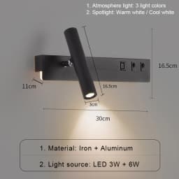 Bedside Reading Wall Lamp Nordic Modern LED Wall Light With Switch USB Indoor Lighting Room Decor For Bedroom Living Room Sconce