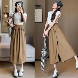 Slimming Ice Silk Casual Skirt Pants Women's Summer Thin Hanging Sense Wide Leg Pants Small Size Asymmetrical Eighteen Pants ...