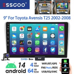 ESSGOO 9" Touchscreen Android14 For Toyota Avensis 02-08 GPS Navi FM Autoradio Wireless Carplay Android Auto GPS Navi BT Wifi FM
