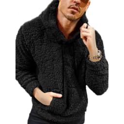 Autumn And Winter Men's Teddy Plush Drawstring Hooded Long-sleeved Sweater Jacket
