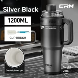 1200ML Extra Large Ceramic Tumbler Drinkware Stainless Steel Water Bottle Insulated Vacuum Flask Straw & Handle Leakproof