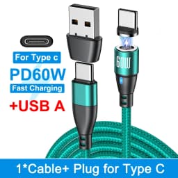 AUFU 60W Magnetic USB Cable Fast Charging USBC To Type C Micro Magnetic Data Cord For Macbook Samsung Xiaomi Magnet Charger Wire