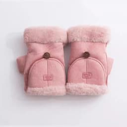 Thicken Flip Cover Suede Gloves Warm Velvet Touch Screen Wool Lining Half Finger Gloves Winter Outdoor Writing Student Gloves