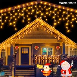 Solar Christmas Eaves Lights String Outdoor Waterproof Icicle Lights 8 Modes for Eaves Yard Party Indoor Holiday Decoration