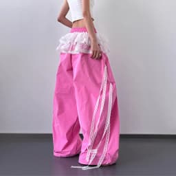 Women's Patchwork Lace Skirt Casual Wide Leg Pants Spring Summer Niche Design Contrasting Style for Fashionable Ladies