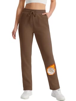 TACVASEN Sherpa Lined Drawstring Straight-Leg Sweatpants Womens Thermal Waist Outdoor Cotton Pants Waterproof Thick Trousers