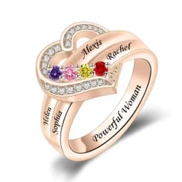 Personalized 1-8 Birthstone Rings for Women Customized Engraved Name Rings for Her Custom Cubic Zirconia Stones Heart Rings Gift