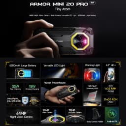 Ulefone Armor Mini 20 Pro Rugged Phone 8GB+256GB 4.7'' 64MP Night Camera Android 14 MTk Dimensity 6300 5G NFC Mobile phone