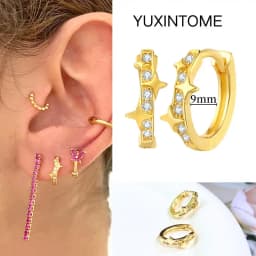Pave Micro Crystal North Star Hoop Earrings Punk 925 Sterling Silver Ear Needle Twist Gold Earrings For Women Minimalist Jewelry