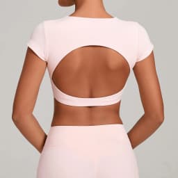 Gym Workout Clothes Backless Running Sports Top Double-layer Stitching No Chest Pad Yoga Wear Fitness Short Sleeve for Women
